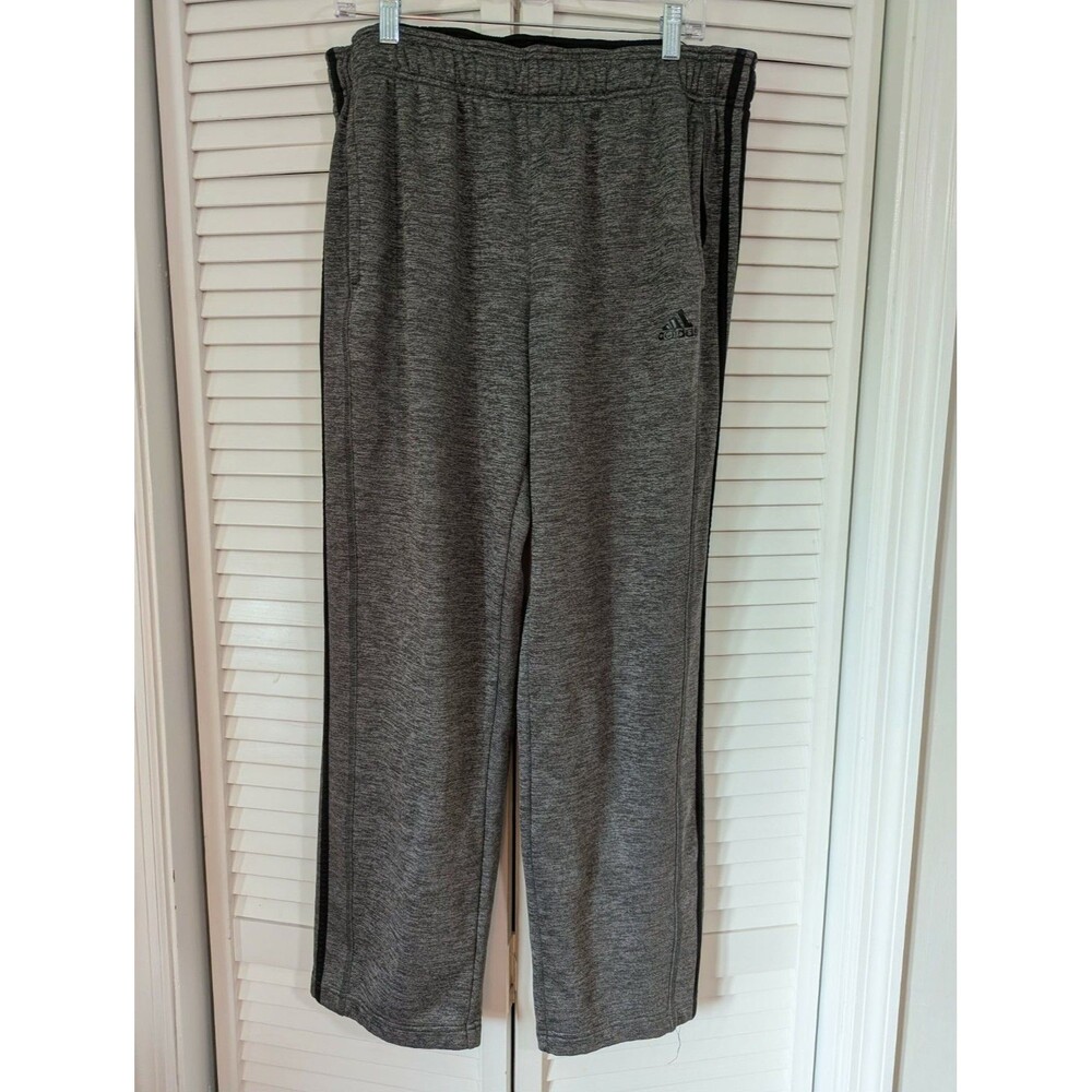 Adidas Climawarm Mens XL Gray Heather Fleece Track Pants Sweatpants 3-Stripe